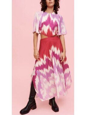 Maje Multicolor Tie Dye Cutout Maxi Dress Cape Sleeves Size 38 US 6